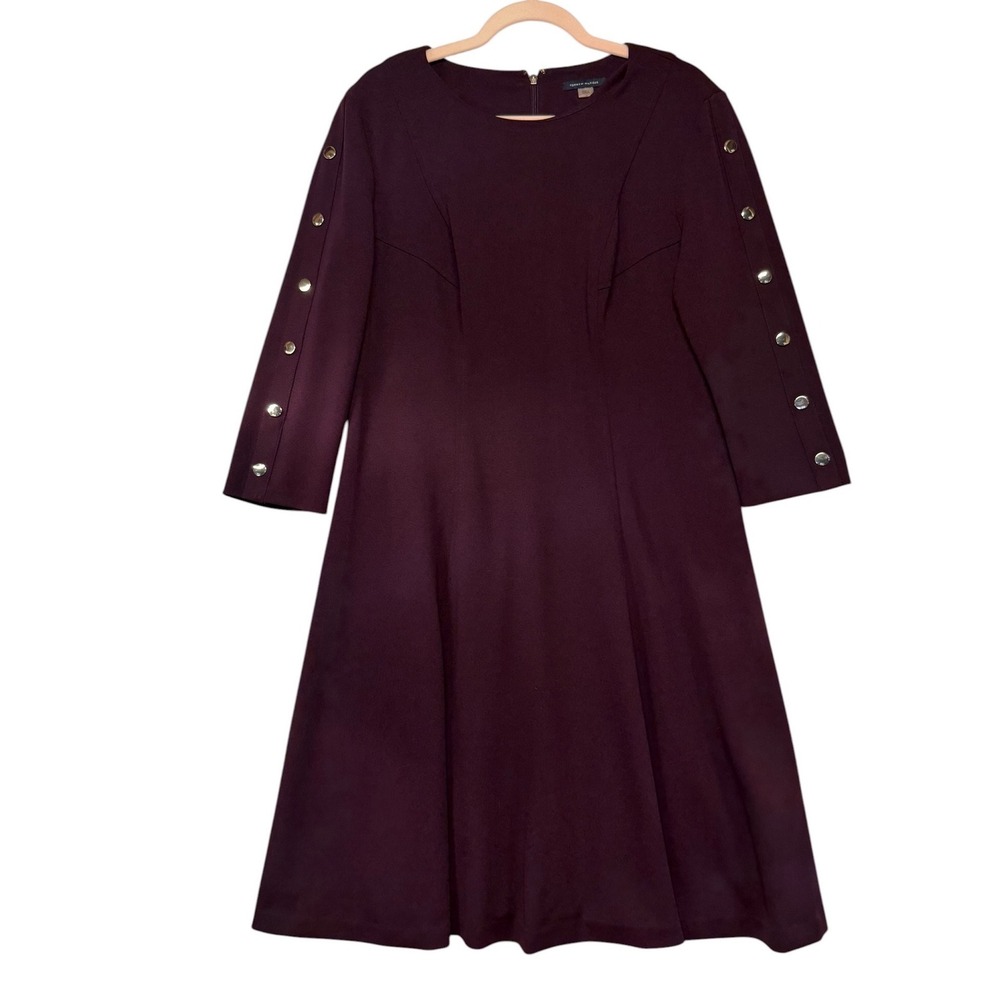 Tommy Hilfiger Womens Fit and Flare Dress Plum Purple Button Sleeve Size 14